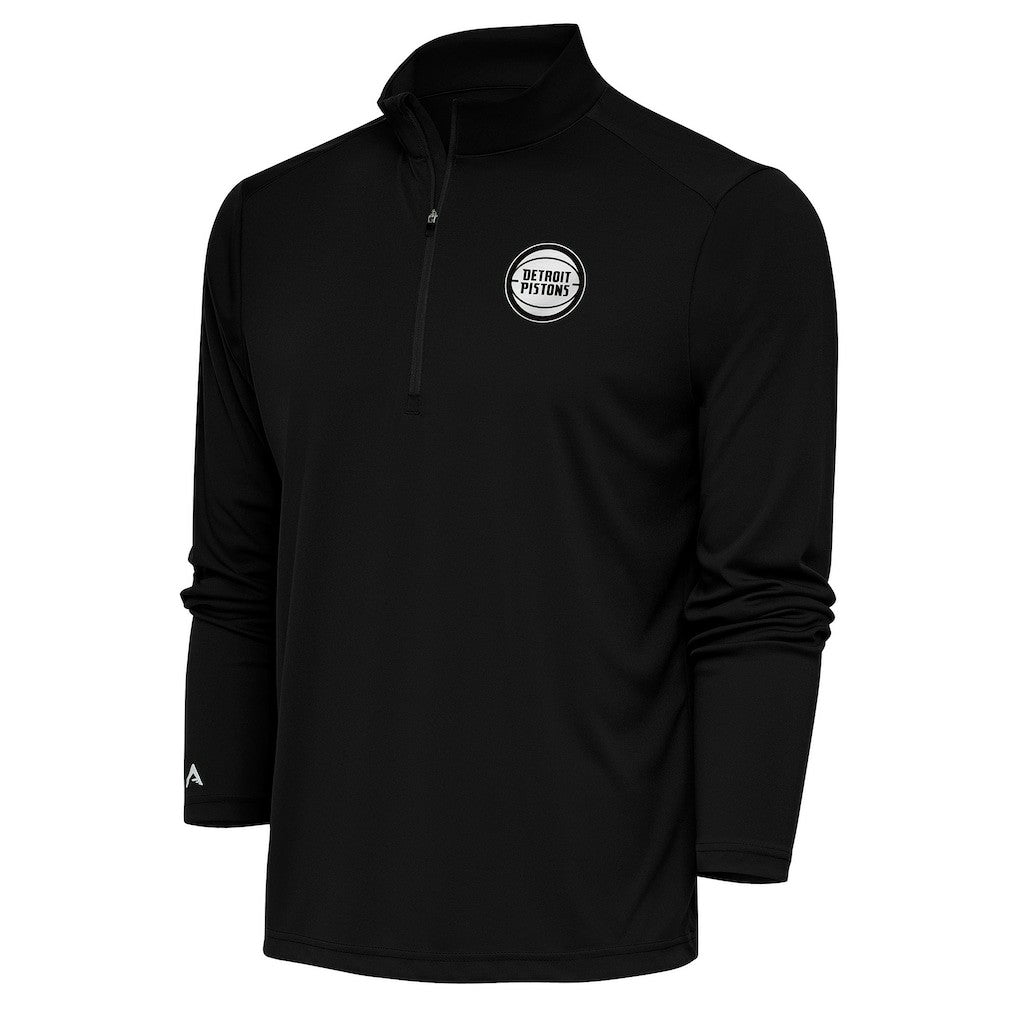 NBA - Detroit Pistons Antigua Metallic Logo Tribute Quarter-Zip Pullover - Black