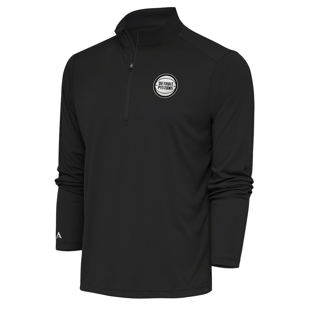 NBA - Detroit Pistons Antigua Metallic Logo Tribute Quarter-Zip Pullover - Charcoal