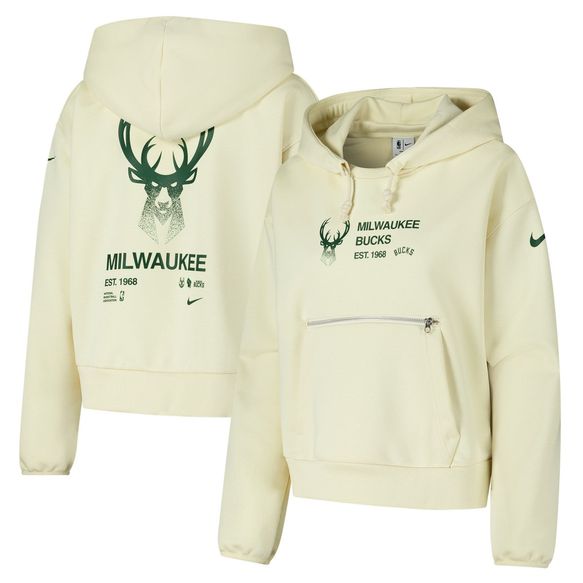 Nike - Milwaukee Bucks Women's Courtside Standard Issue Performance Pullover Hoodie - Cream