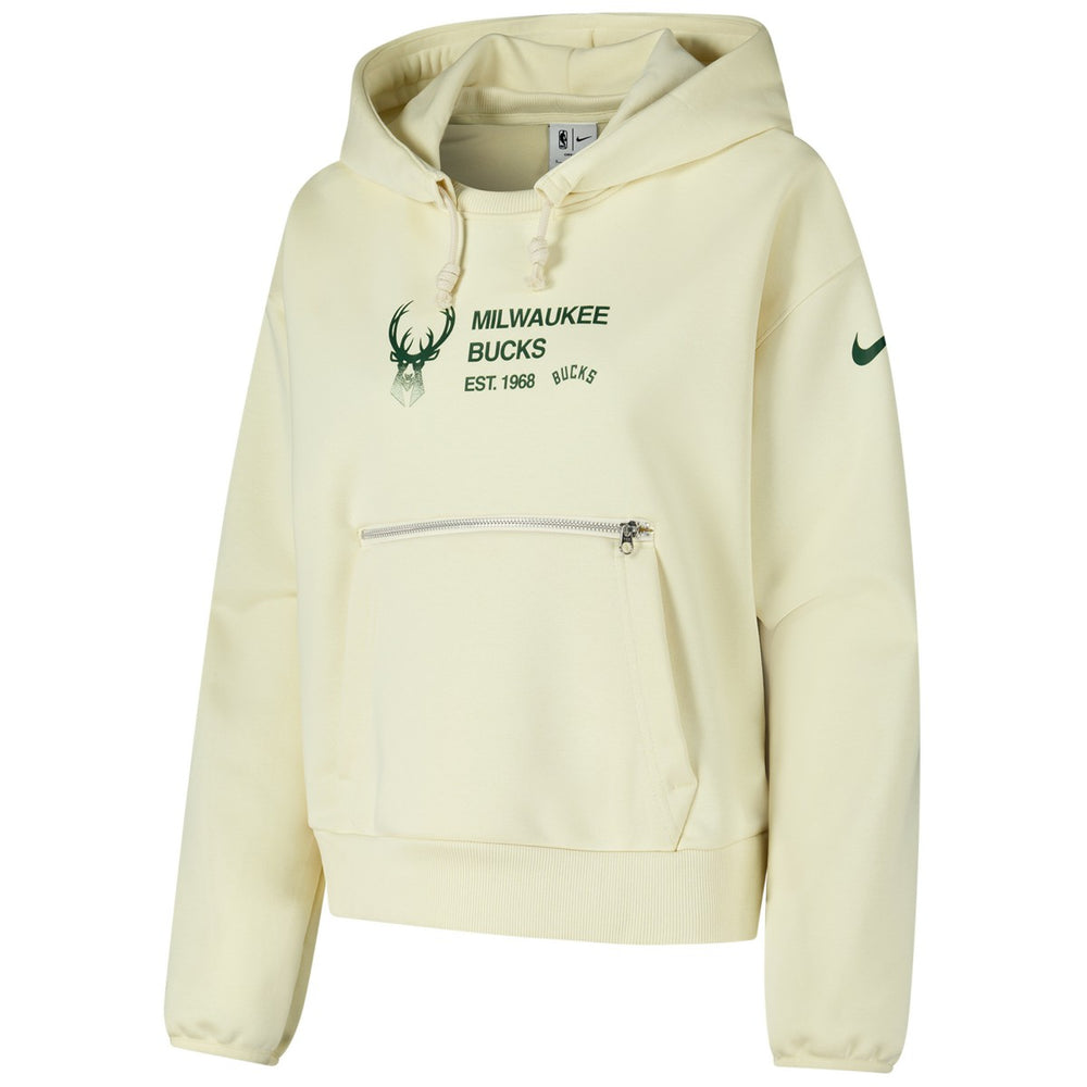 Nike - Milwaukee Bucks Women's Courtside Standard Issue Performance Pullover Hoodie - Cream