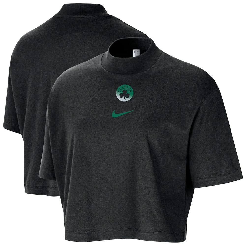 Nike - Boston Celtics Women's Courtside Mock Neck Loose Fit Cropped T-Shirt - Black