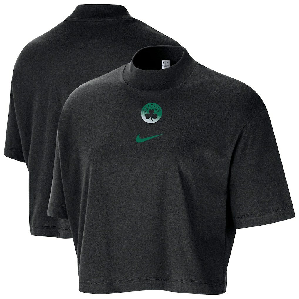 Nike - Boston Celtics Women's Courtside Mock Neck Loose Fit Cropped T-Shirt - Black
