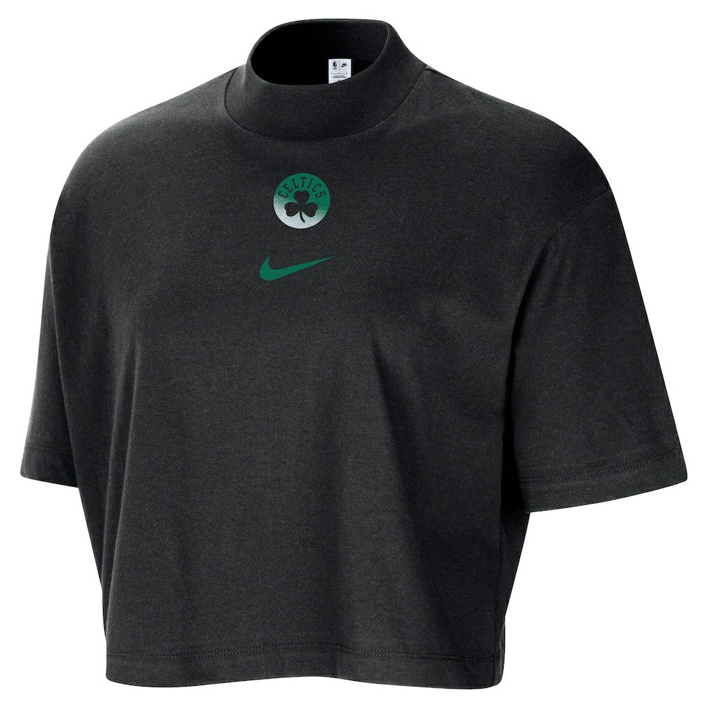 Nike - Boston Celtics Women's Courtside Mock Neck Loose Fit Cropped T-Shirt - Black