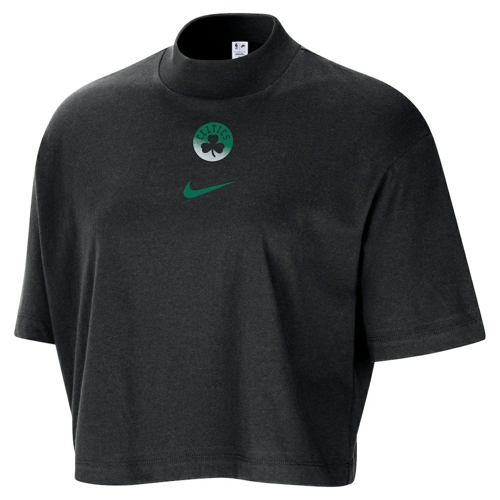 Nike - Boston Celtics Women's Courtside Mock Neck Loose Fit Cropped T-Shirt - Black