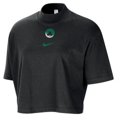 Nike - Boston Celtics Women's Courtside Mock Neck Loose Fit Cropped T-Shirt - Black