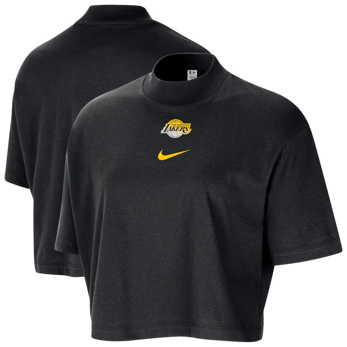 Nike - Los Angeles Lakers Women's Courtside Mock Neck Loose Fit Cropped T-Shirt - Black