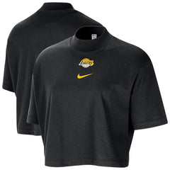Nike - Los Angeles Lakers Women's Courtside Mock Neck Loose Fit Cropped T-Shirt - Black