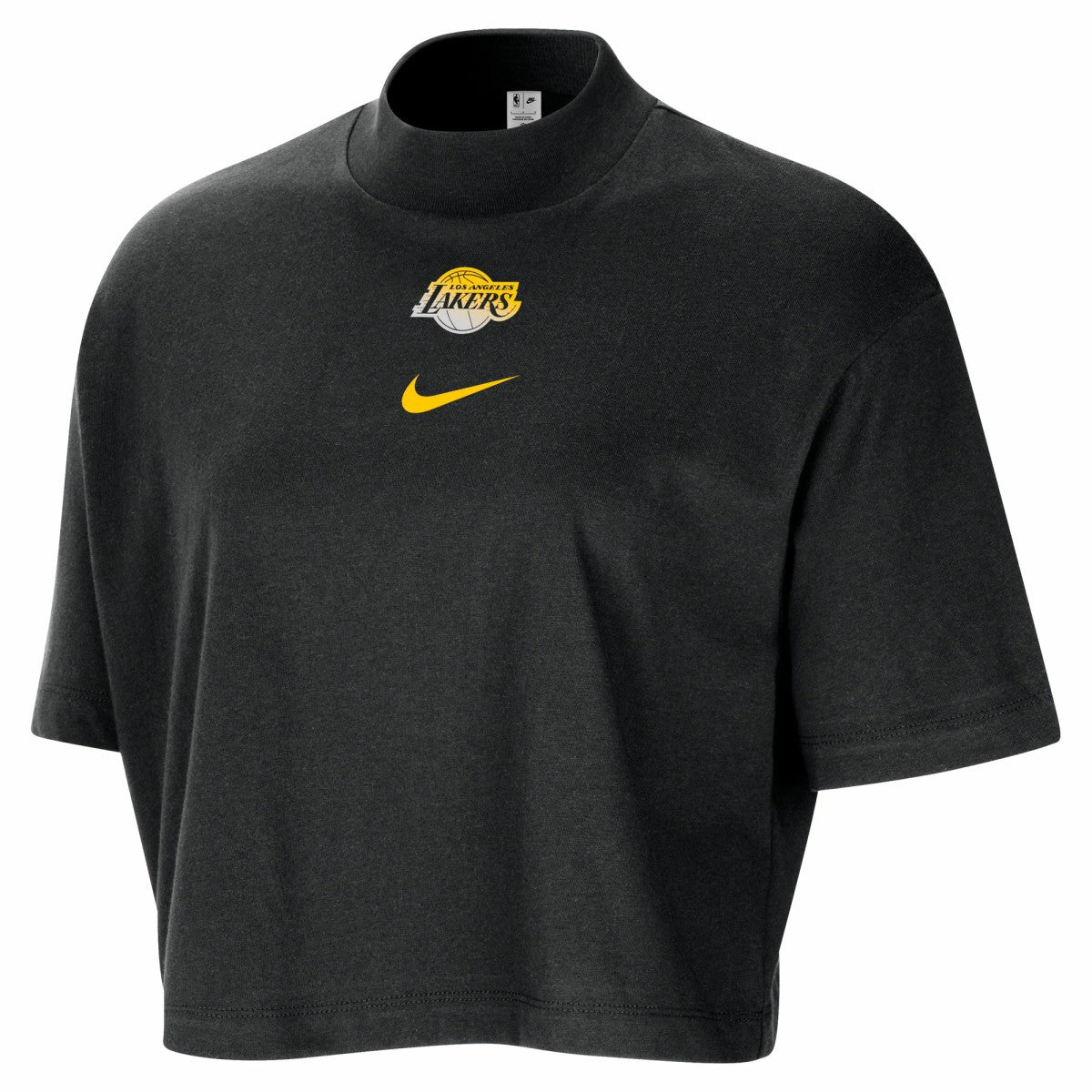 Nike - Los Angeles Lakers Women's Courtside Mock Neck Loose Fit Cropped T-Shirt - Black