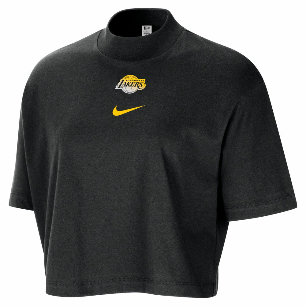 Nike - Los Angeles Lakers Women's Courtside Mock Neck Loose Fit Cropped T-Shirt - Black