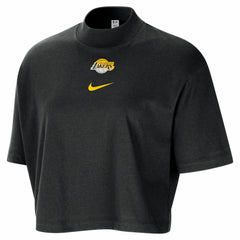Nike - Los Angeles Lakers Women's Courtside Mock Neck Loose Fit Cropped T-Shirt - Black