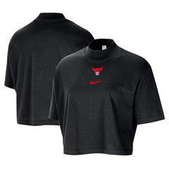 Nike - Chicago Bulls Women's Courtside Mock Neck Loose Fit Cropped T-Shirt - Black