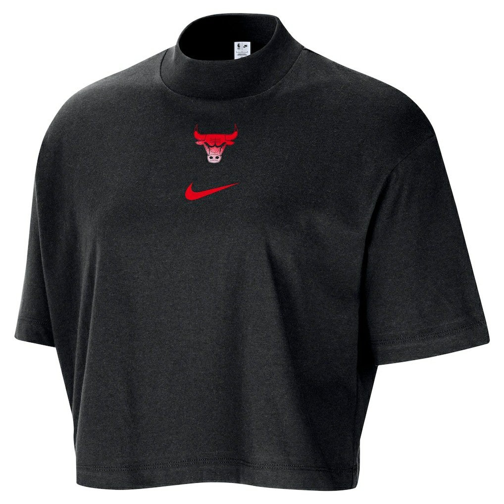 Nike - Chicago Bulls Women's Courtside Mock Neck Loose Fit Cropped T-Shirt - Black