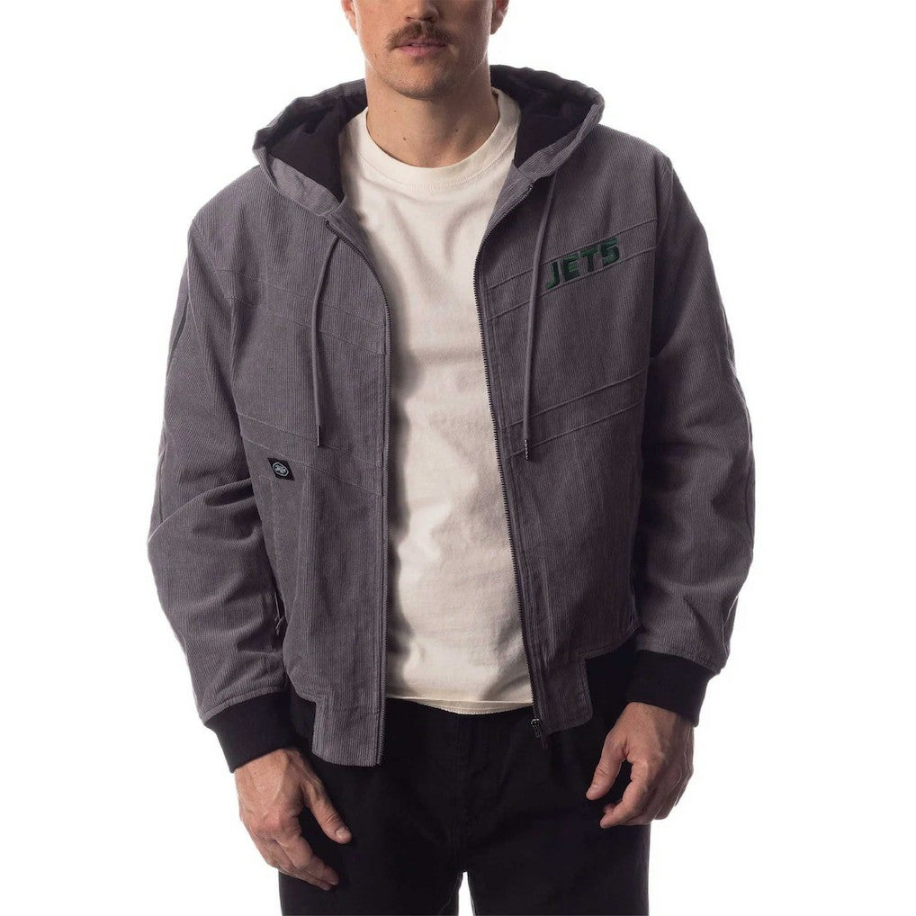New York Jets The Wild Collective Corduroy Bomber Full-Zip Jacket Gray - NFL