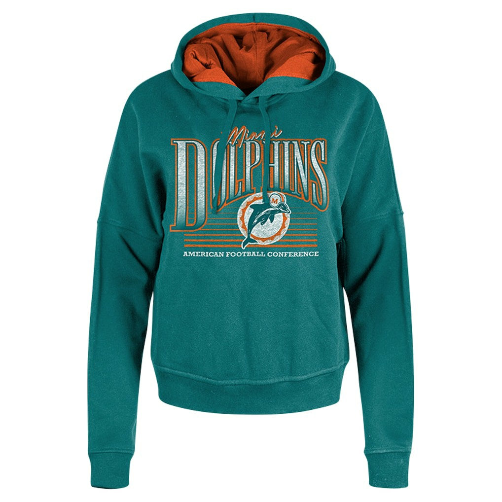Miami Dolphins New Era Women's Throwback Boxy Pullover Hoodie Aqua - NFL