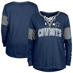 Dallas Cowboys New Era Women's Lace-Up Notch-Neck Long Sleeve T-Shirt Navy - NFL