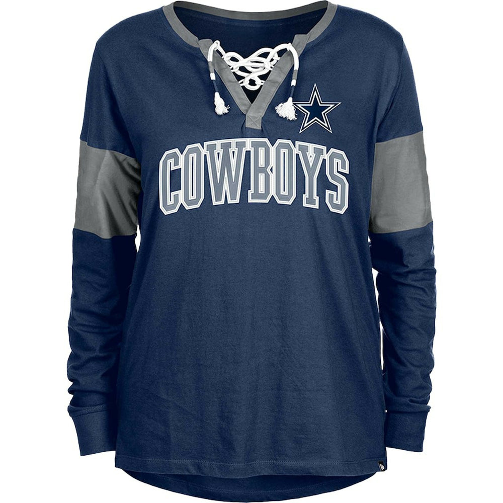 Dallas Cowboys New Era Women's Lace-Up Notch-Neck Long Sleeve T-Shirt Navy - NFL