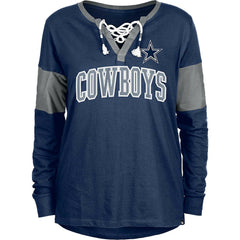 Dallas Cowboys New Era Women's Lace-Up Notch-Neck Long Sleeve T-Shirt Navy - NFL