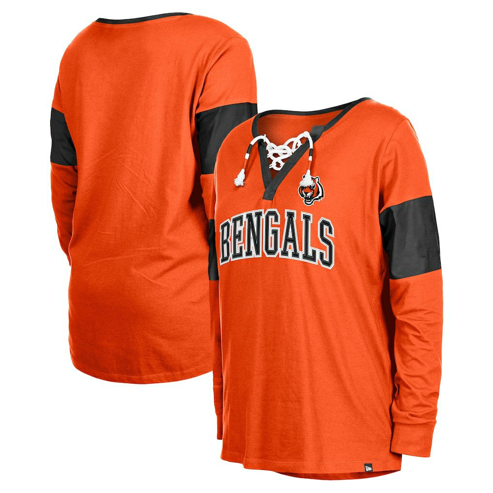 Cincinnati Bengals New Era Women's Lace-Up Notch-Neck Long Sleeve T-Shirt Orange - NFL
