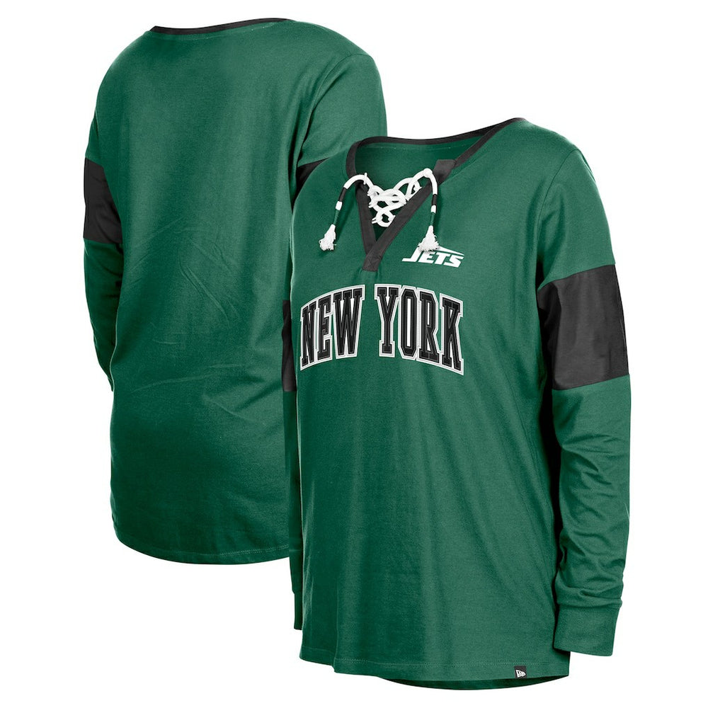 New York Jets New Era Women's Lace-Up Notch-Neck Long Sleeve T-Shirt Green - NFL