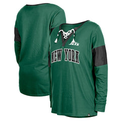 New York Jets New Era Women's Lace-Up Notch-Neck Long Sleeve T-Shirt Green - NFL