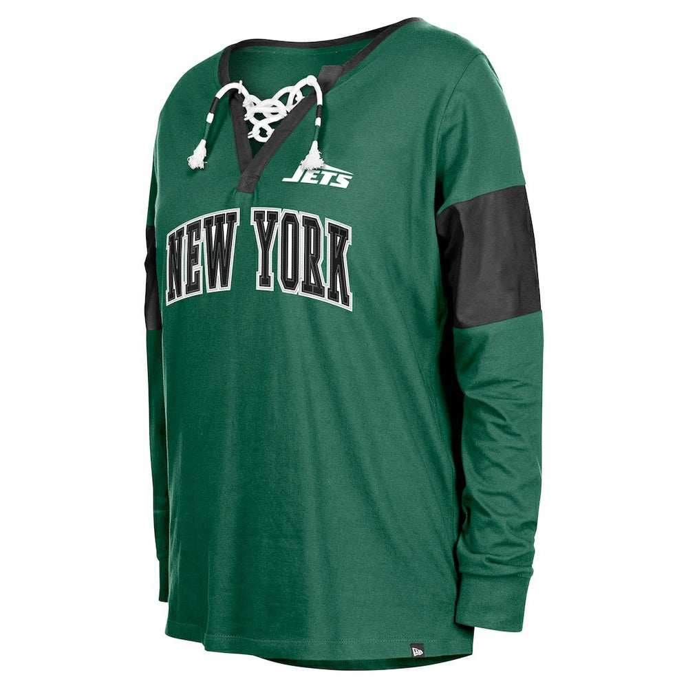New York Jets New Era Women's Lace-Up Notch-Neck Long Sleeve T-Shirt Green - NFL