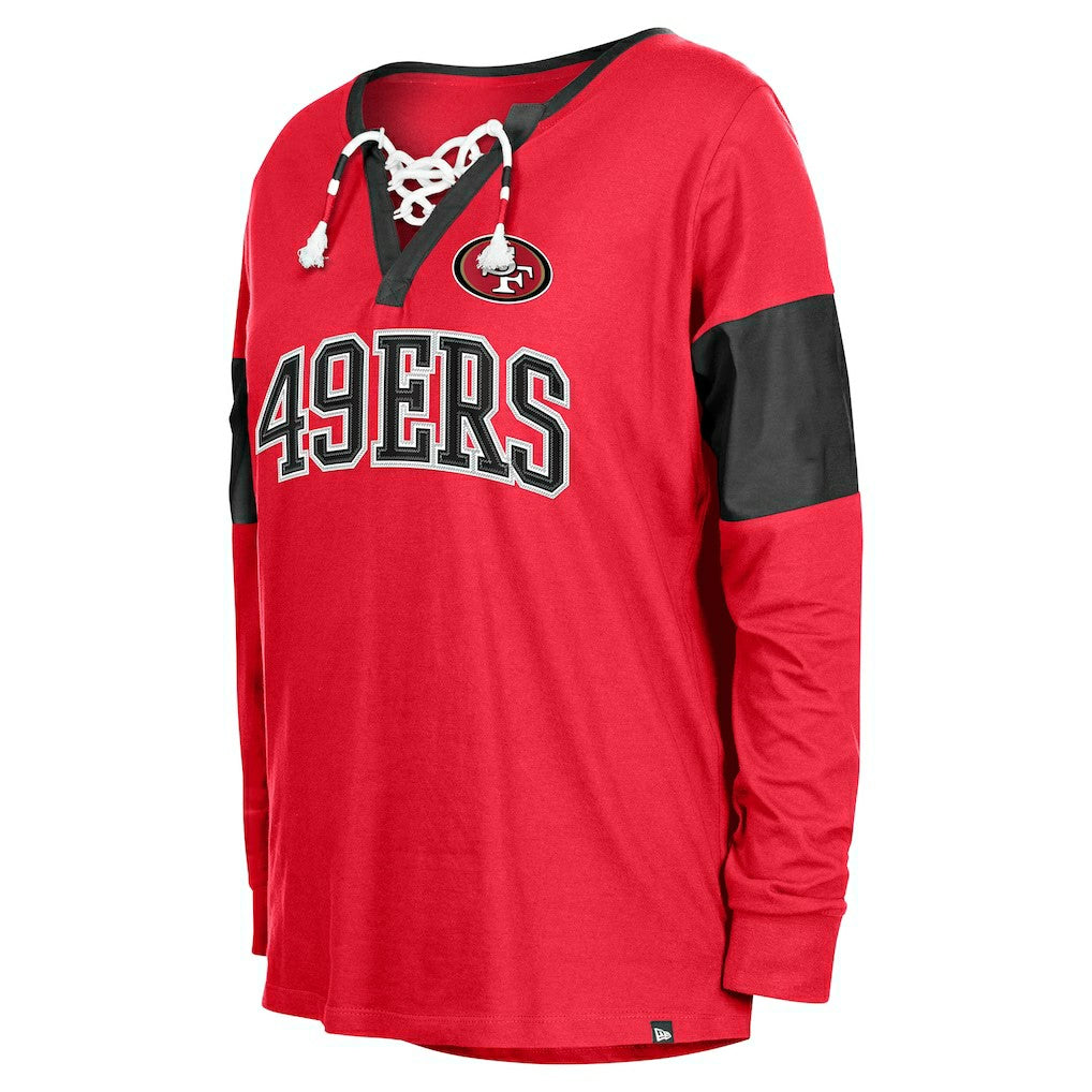 San Francisco 49ers New Era Women's Lace-Up Notch-Neck Long Sleeve T-Shirt Scarlet - NFL
