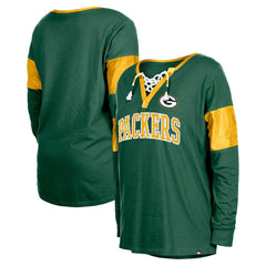 Green Bay Packers New Era Women's Lace-Up Notch-Neck Long Sleeve T-Shirt Green - NFL