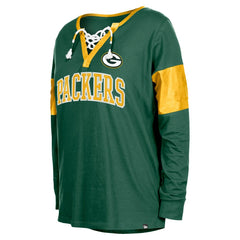 Green Bay Packers New Era Women's Lace-Up Notch-Neck Long Sleeve T-Shirt Green - NFL
