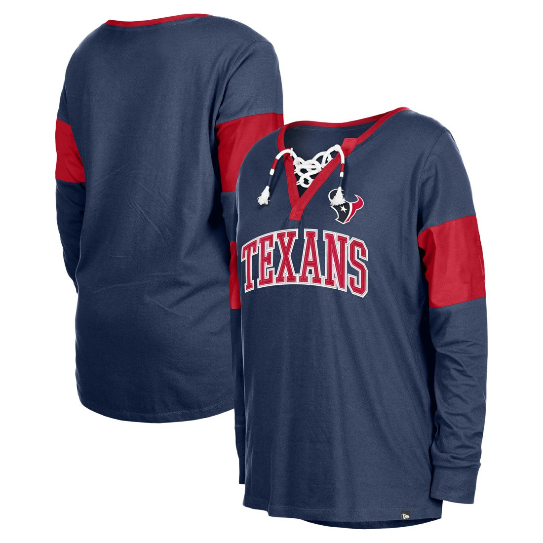 Houston Texans New Era Women's Lace-Up Notch-Neck Long Sleeve T-Shirt Navy - NFL