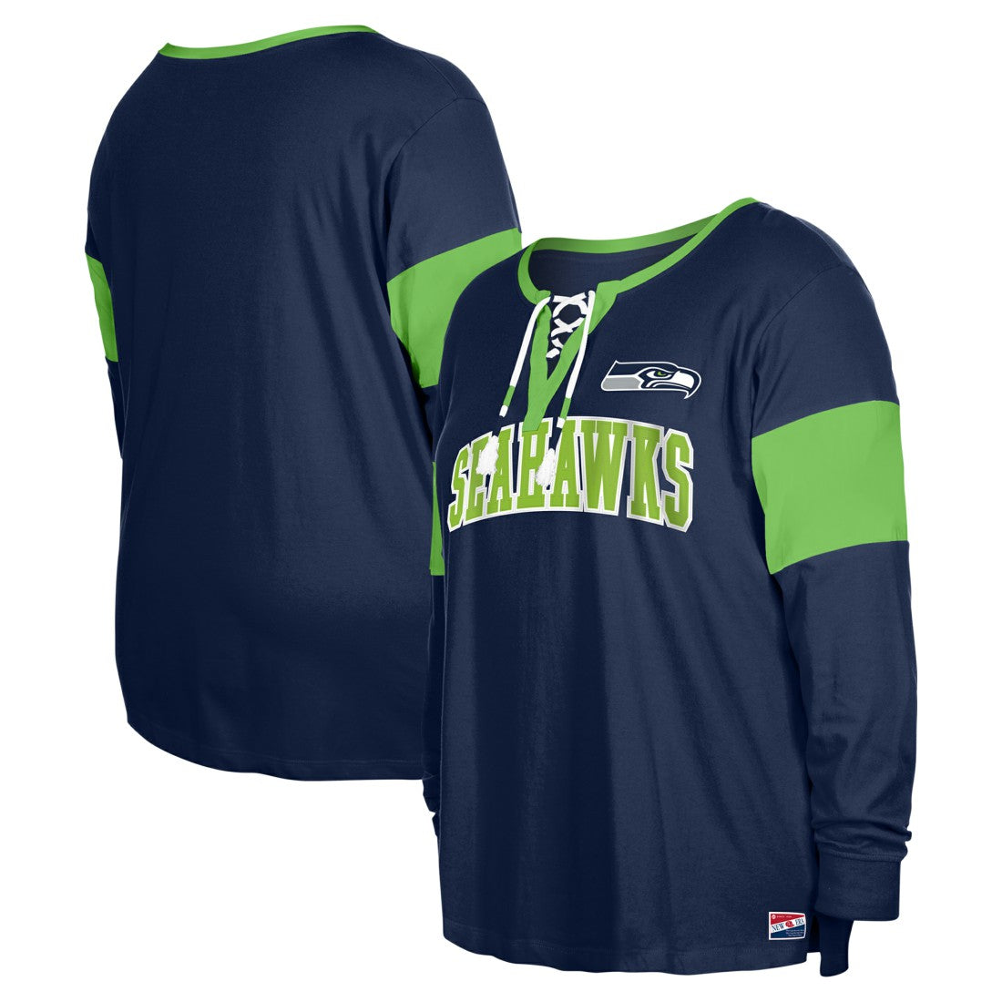 Seattle Seahawks New Era Women's Plus Size Lace-Up Notch Neck Long Sleeve T-Shirt  College Navy - NFL