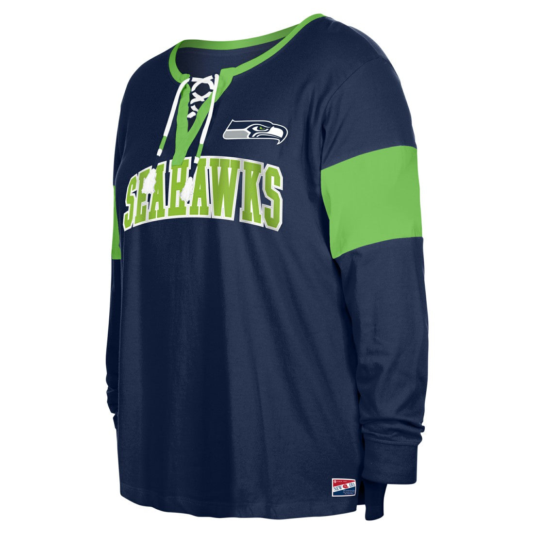 Seattle Seahawks New Era Women's Plus Size Lace-Up Notch Neck Long Sleeve T-Shirt  College Navy - NFL