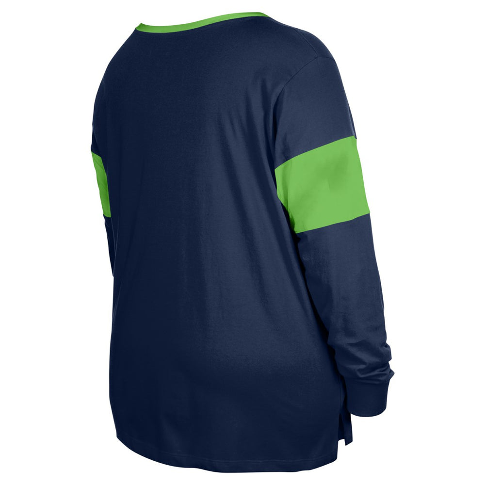 Seattle Seahawks New Era Women's Plus Size Lace-Up Notch Neck Long Sleeve T-Shirt  College Navy - NFL