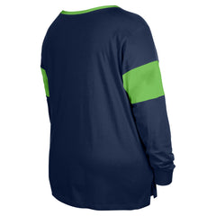 Seattle Seahawks New Era Women's Plus Size Lace-Up Notch Neck Long Sleeve T-Shirt  College Navy - NFL