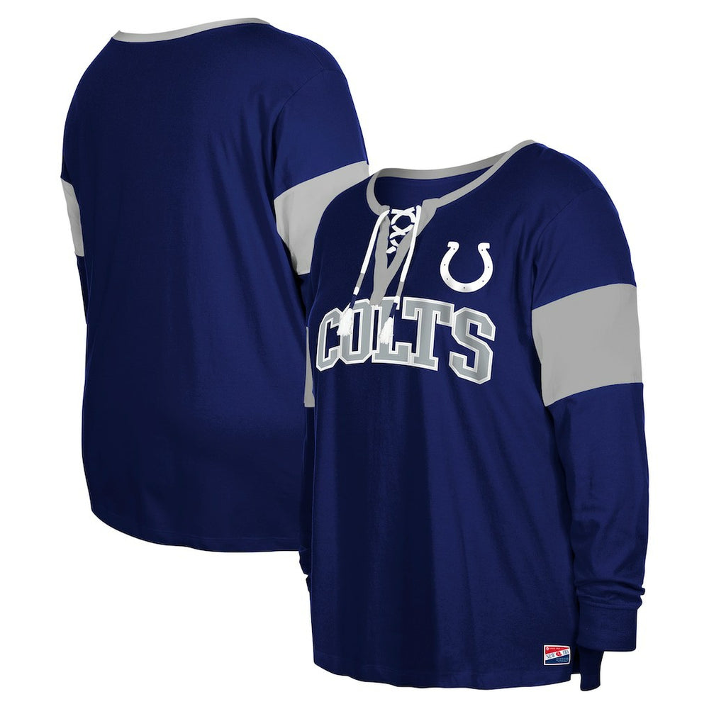 Indianapolis Colts New Era Women's Plus Size Lace-Up Notch Neck Long Sleeve T-Shirt  Royal - NFL