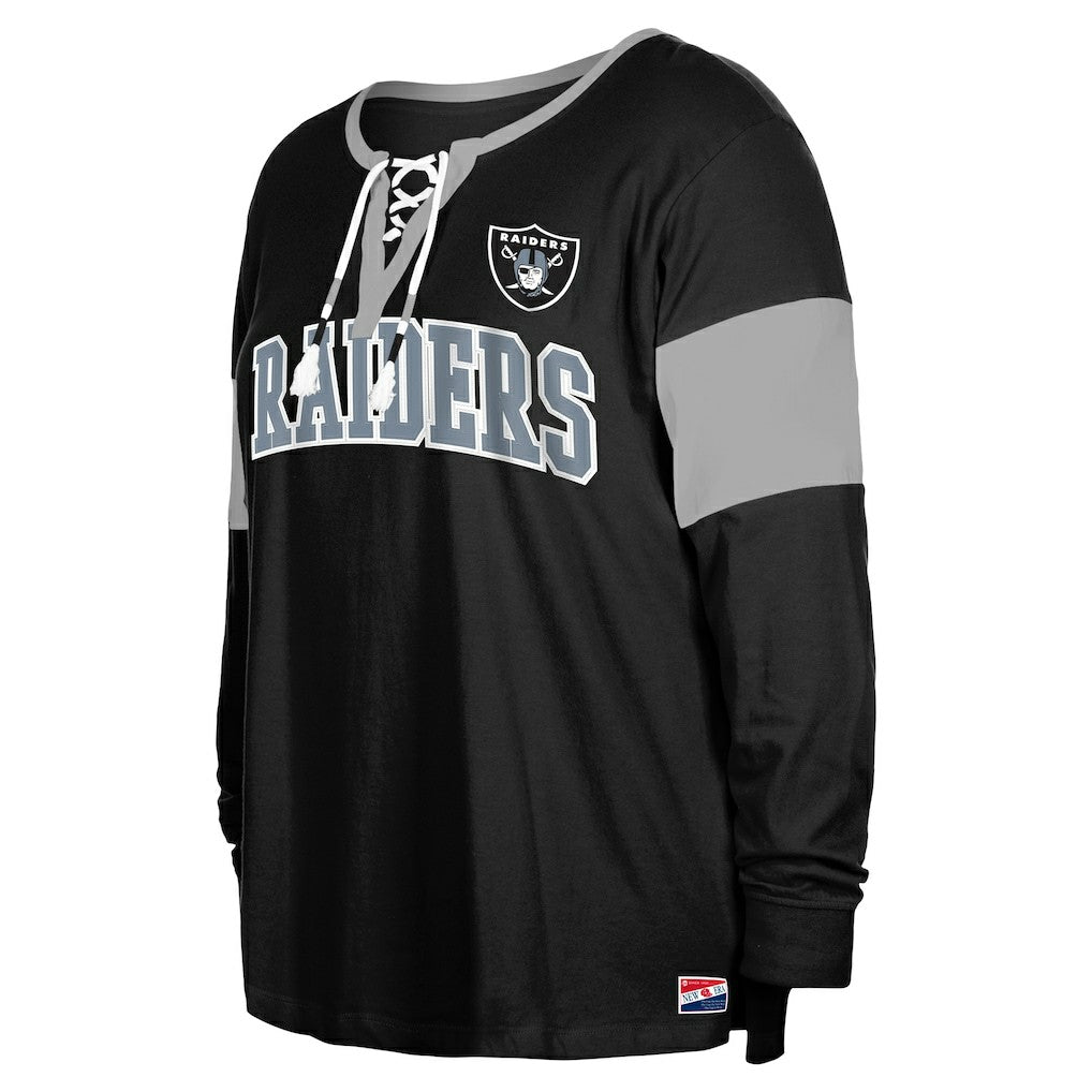 Las Vegas Raiders New Era Women's Plus Size Lace-Up Notch Neck Long Sleeve T-Shirt  Black - NFL