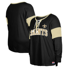 New Orleans Saints New Era Women's Plus Size Lace-Up Notch Neck Long Sleeve T-Shirt  Black - NFL