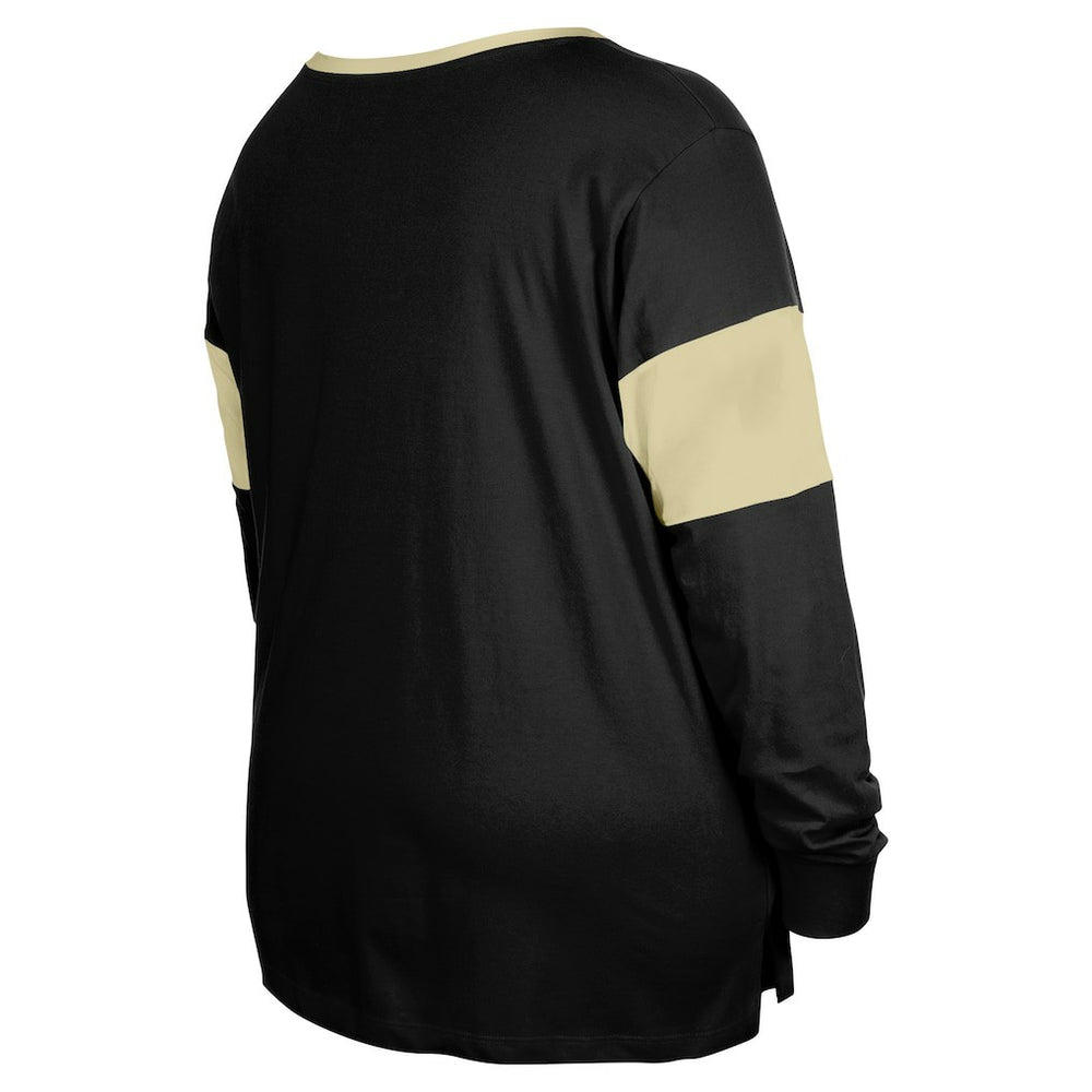 New Orleans Saints New Era Women's Plus Size Lace-Up Notch Neck Long Sleeve T-Shirt  Black - NFL
