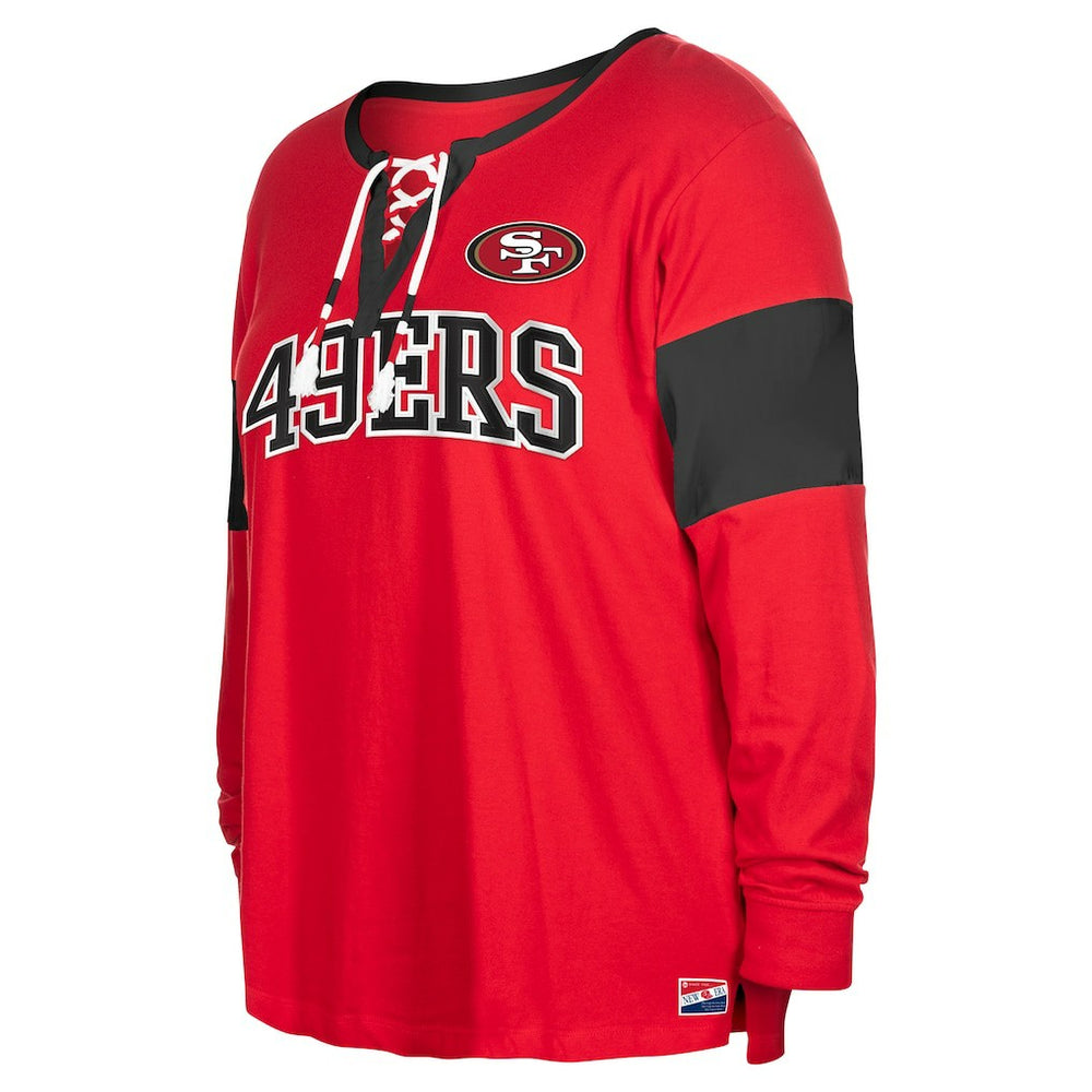 San Francisco 49ers New Era Women's Plus Size Lace-Up Notch Neck Long Sleeve T-Shirt  Scarlet - NFL