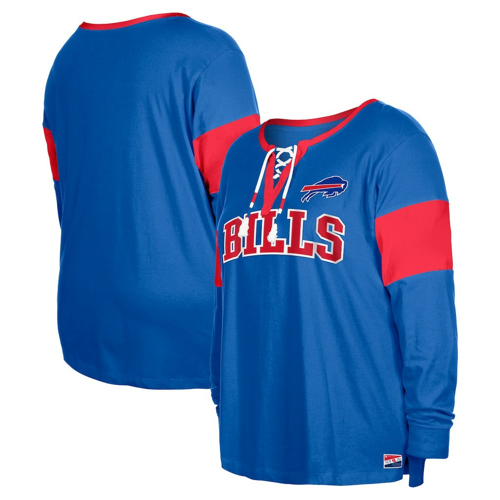 Buffalo Bills New Era Women's Plus Size Lace-Up Notch Neck Long Sleeve T-Shirt  Royal - NFL