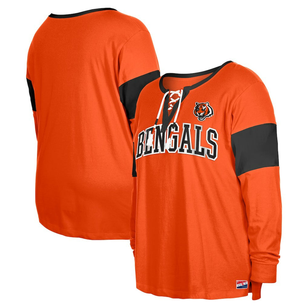 Cincinnati Bengals New Era Women's Plus Size Lace-Up Notch Neck Long Sleeve T-Shirt  Orange - NFL