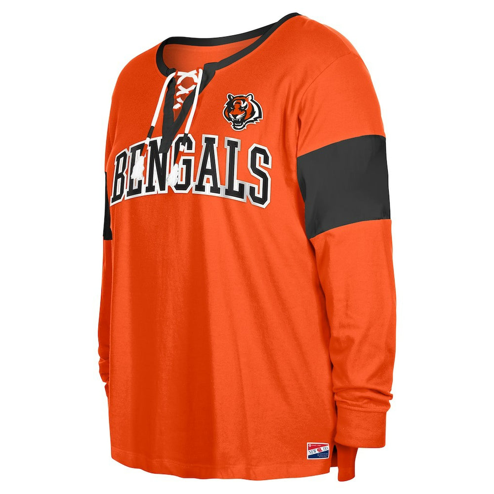 Cincinnati Bengals New Era Women's Plus Size Lace-Up Notch Neck Long Sleeve T-Shirt  Orange - NFL