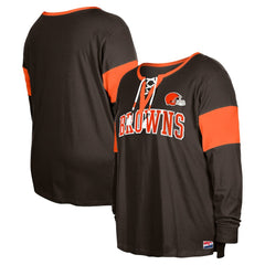 Cleveland Browns New Era Women's Plus Size Lace-Up Notch Neck Long Sleeve T-Shirt  Brown - NFL