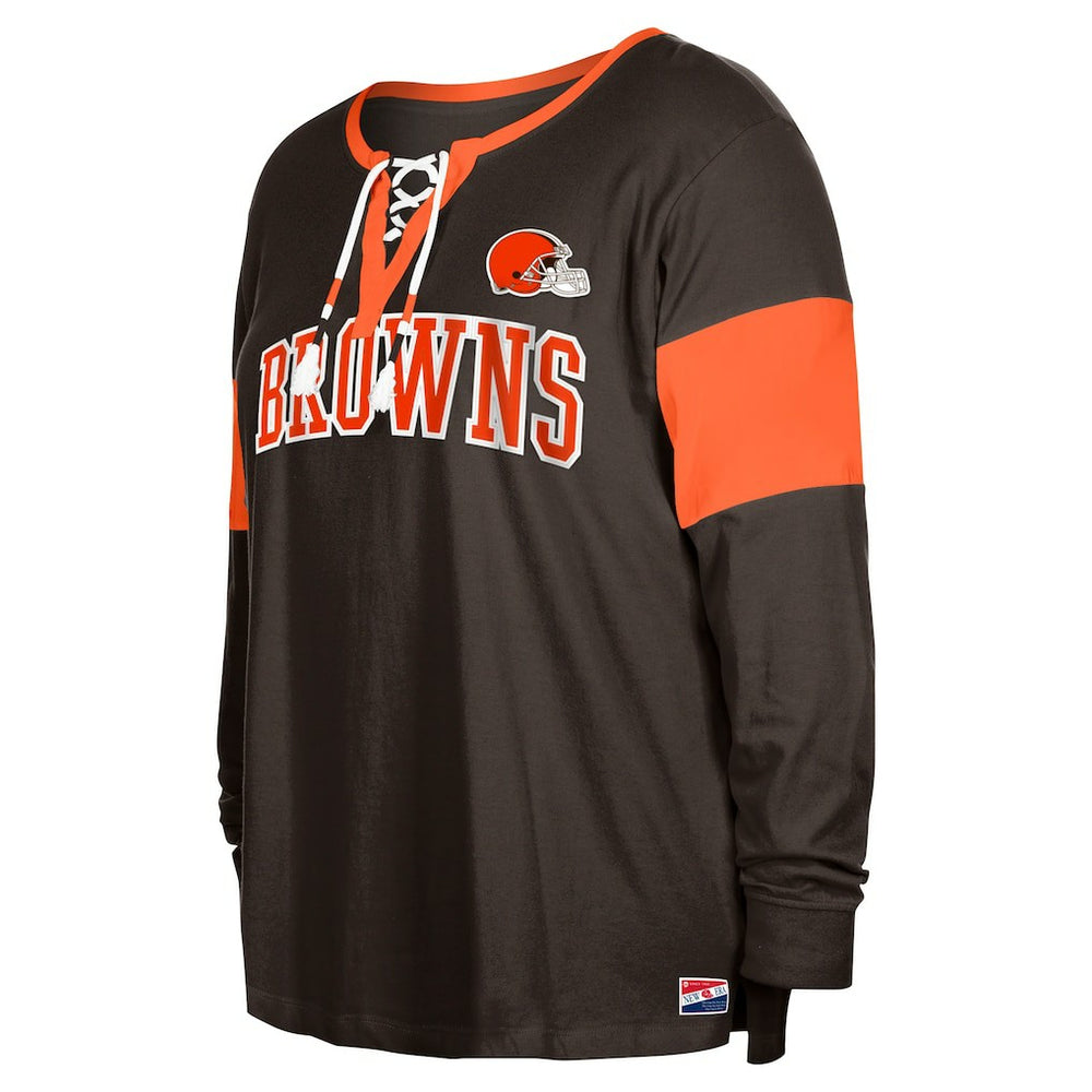 Cleveland Browns New Era Women's Plus Size Lace-Up Notch Neck Long Sleeve T-Shirt  Brown - NFL