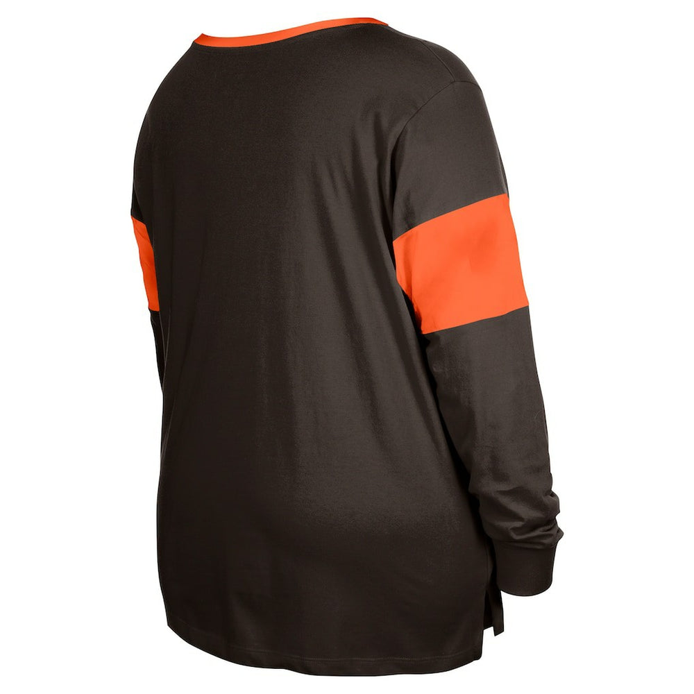Cleveland Browns New Era Women's Plus Size Lace-Up Notch Neck Long Sleeve T-Shirt  Brown - NFL