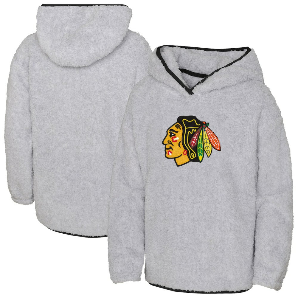 Chicago Blackhawks Girls Youth Ultimate Teddy Fleece Pullover Hoodie Heather Gray
