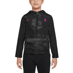 Nike Chelsea Youth Amplify Windrunner Anorak Half-Zip Hoodie Jacket - Black