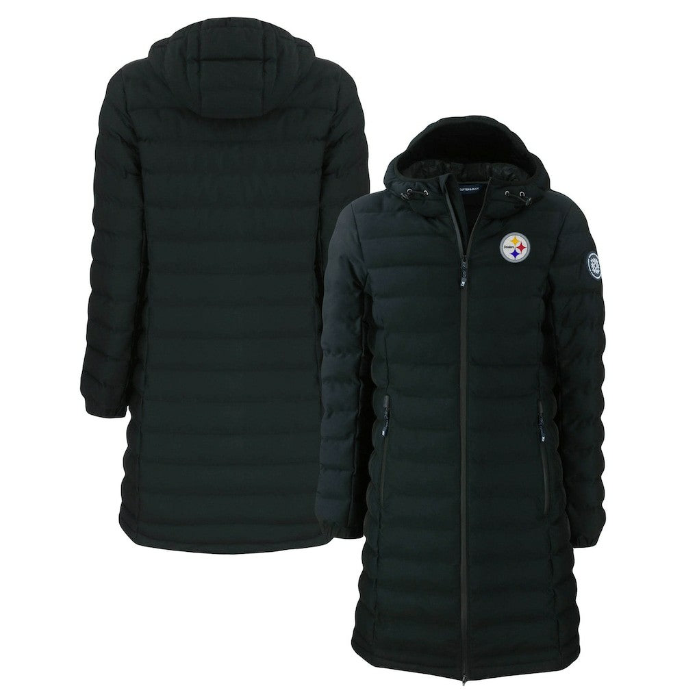 Pittsburgh Steelers Cutter & Buck Women's Mission Ridge Repreve Eco Insulated Long Full-Zip Puffer Jacket Black - NFL