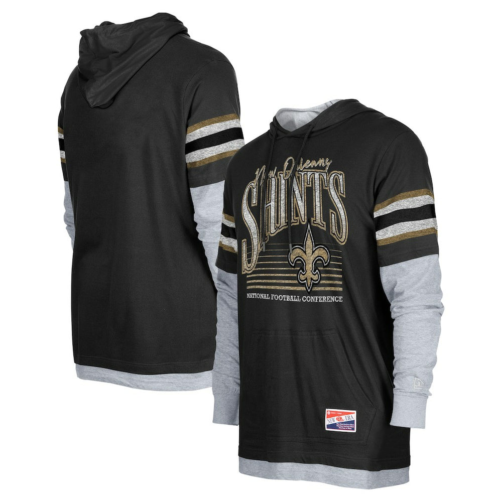 New Orleans Saints New Era Twofer Long Sleeve Hooded T-Shirt Black - NFL