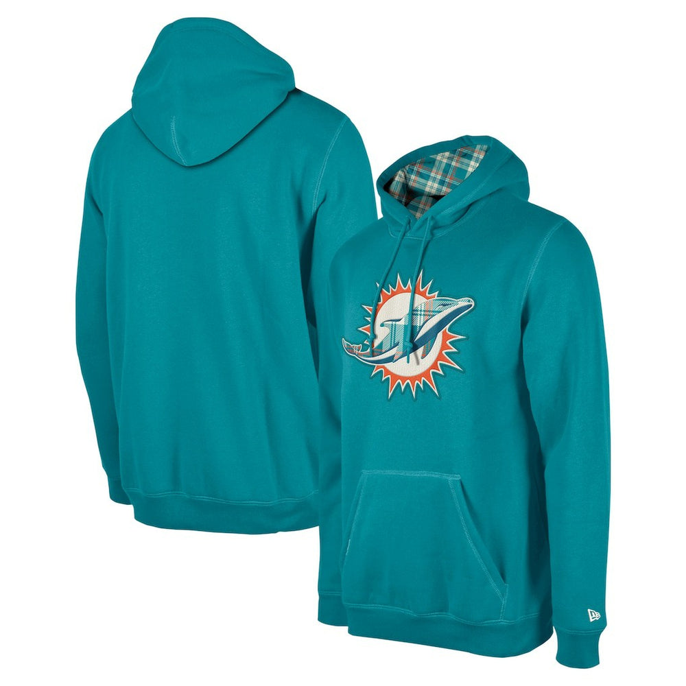 Miami Dolphins New Era 3rd Down Plaid Pullover Hoodie Teal - NFL