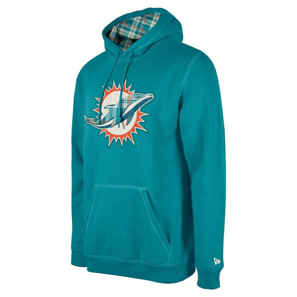 Miami Dolphins New Era 3rd Down Plaid Pullover Hoodie Teal - NFL